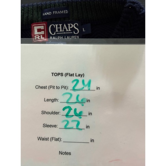 Vtg 90s Chaps Ralph Lauren Sweater Large Navy Crewneck Cotton Herringbone Knit - Picture 8 of 10